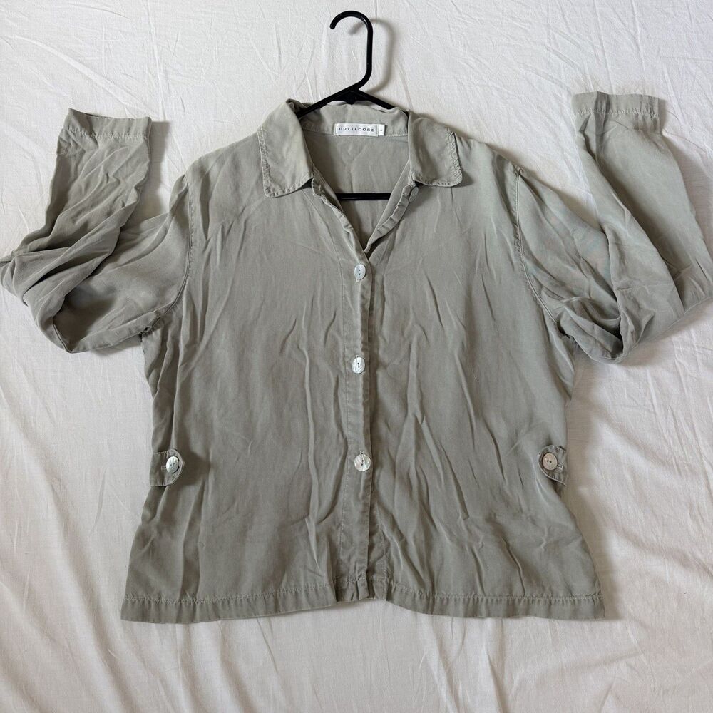 Cut Loose L Sage Green Tencel Jacket Shirt Lightweight USA Made Button FrontBoho - Picture 5 of 14